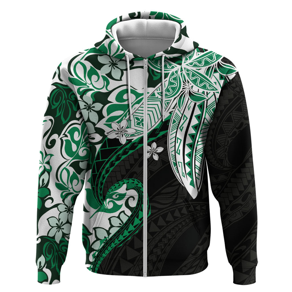 Monstera Plumeria Flowers Green Hoodie Polynesian Pattern LT01 Zip Hoodie Green - Polynesian Pride
