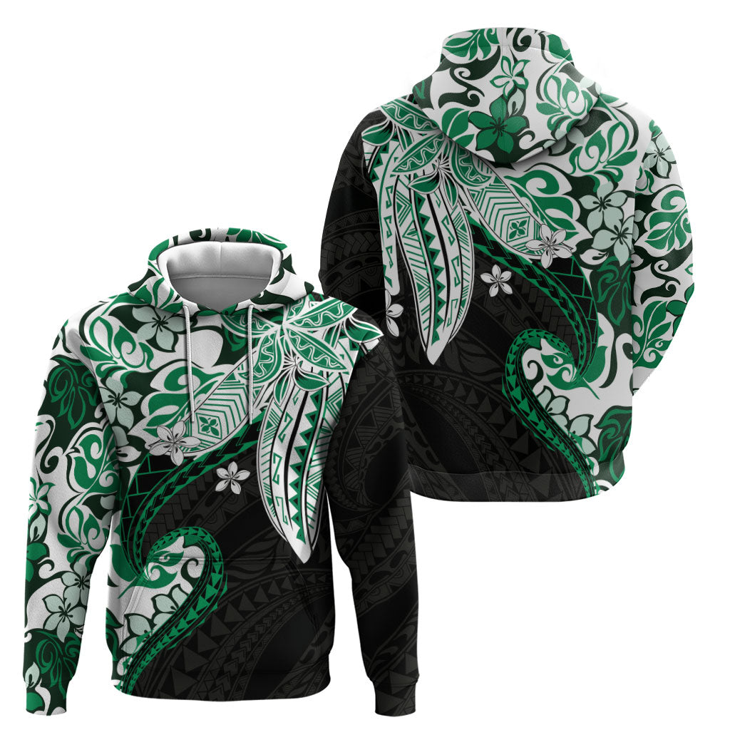 Monstera Plumeria Flowers Green Hoodie Polynesian Pattern LT01 - Polynesian Pride