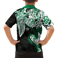 Monstera Plumeria Flowers Green Kid Hawaiian Shirt Polynesian Pattern
