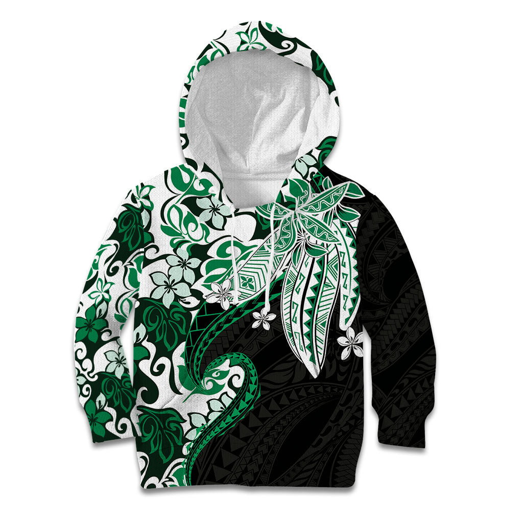 Monstera Plumeria Flowers Green Kid Hoodie Polynesian Pattern LT01 Hoodie Green - Polynesian Pride