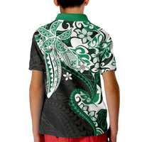 Monstera Plumeria Flowers Green Kid Polo Shirt Polynesian Pattern