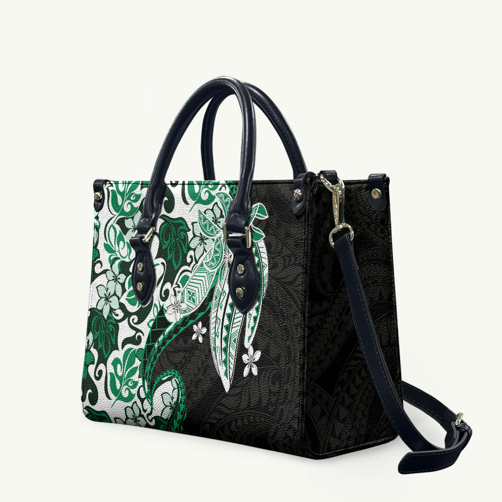 Monstera Plumeria Flowers Green Leather Bag Polynesian Pattern LT01 Green - Polynesian Pride