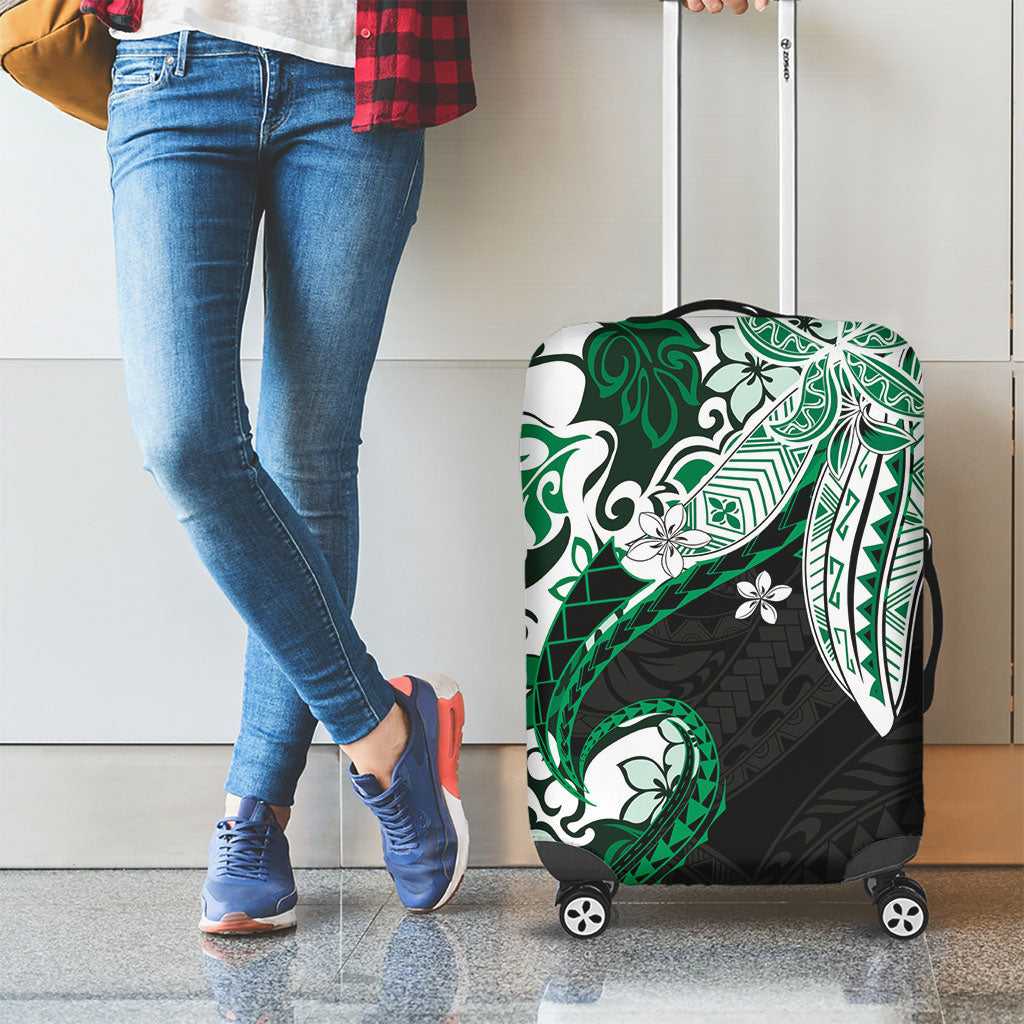 Monstera Plumeria Flowers Green Luggage Cover Polynesian Pattern