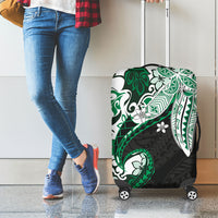Monstera Plumeria Flowers Green Luggage Cover Polynesian Pattern