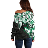 Monstera Plumeria Flowers Green Off Shoulder Sweater Polynesian Pattern