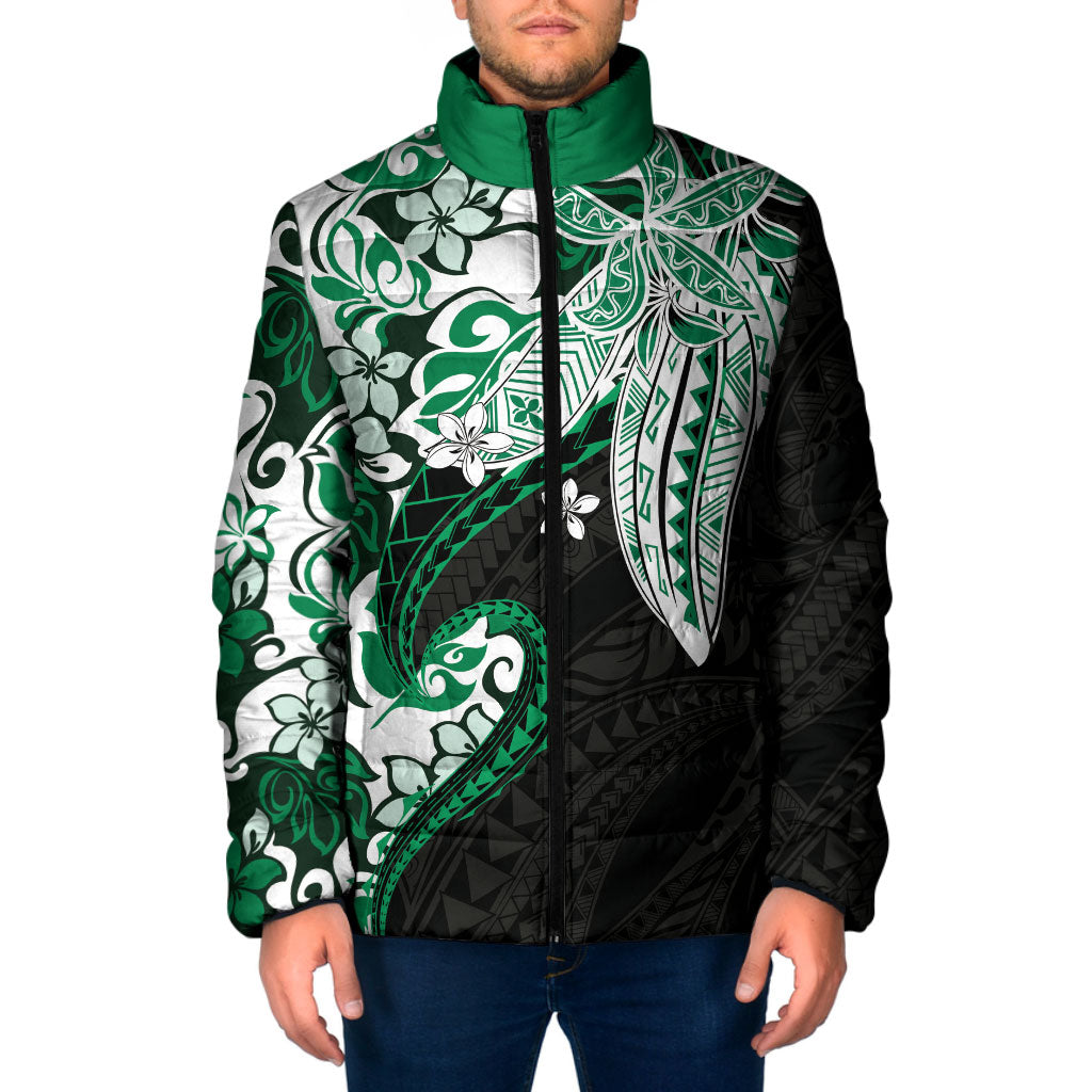 Monstera Plumeria Flowers Green Padded Jacket Polynesian Pattern LT01 Men Green - Polynesian Pride