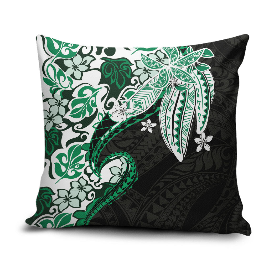 Monstera Plumeria Flowers Green Pillow Cover Polynesian Pattern LT01 Green - Polynesian Pride