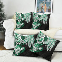 Monstera Plumeria Flowers Green Pillow Cover Polynesian Pattern