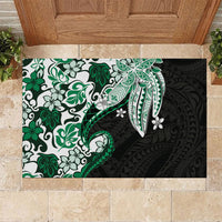 Monstera Plumeria Flowers Green Rubber Doormat Polynesian Pattern