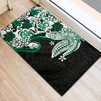 Monstera Plumeria Flowers Green Rubber Doormat Polynesian Pattern