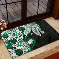 Monstera Plumeria Flowers Green Rubber Doormat Polynesian Pattern