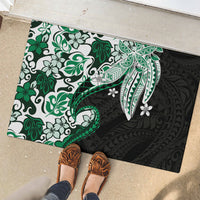 Monstera Plumeria Flowers Green Rubber Doormat Polynesian Pattern