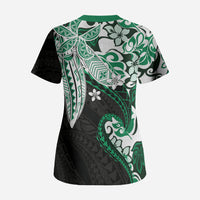 Monstera Plumeria Flowers Green Scrub Top Polynesian Pattern LT01 - Polynesian Pride