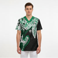 Monstera Plumeria Flowers Green Scrub Top Polynesian Pattern LT01 - Polynesian Pride