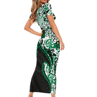Monstera Plumeria Flowers Green Short Sleeve Bodycon Dress Polynesian Pattern LT01 - Polynesian Pride