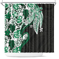Monstera Plumeria Flowers Green Shower Curtain Polynesian Pattern