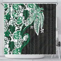 Monstera Plumeria Flowers Green Shower Curtain Polynesian Pattern
