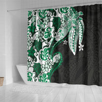 Monstera Plumeria Flowers Green Shower Curtain Polynesian Pattern