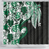 Monstera Plumeria Flowers Green Shower Curtain Polynesian Pattern