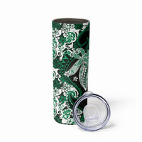 Monstera Plumeria Flowers Green Skinny Tumbler Polynesian Pattern