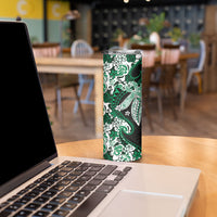 Monstera Plumeria Flowers Green Skinny Tumbler Polynesian Pattern