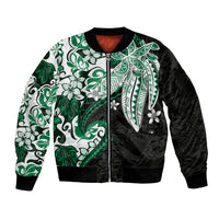 Monstera Plumeria Flowers Green Sleeve Zip Bomber Jacket Polynesian Pattern LT01 Unisex Green - Polynesian Pride