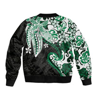 Monstera Plumeria Flowers Green Sleeve Zip Bomber Jacket Polynesian Pattern LT01 - Polynesian Pride