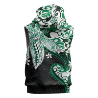 Monstera Plumeria Flowers Green Sleeveless Zip Hoodie Polynesian Pattern LT01 - Polynesian Pride