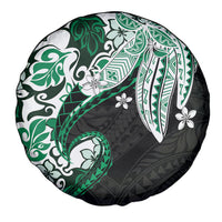 Monstera Plumeria Flowers Green Spare Tire Cover Polynesian Pattern