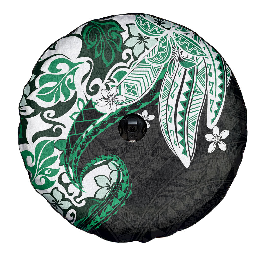 Monstera Plumeria Flowers Green Spare Tire Cover Polynesian Pattern