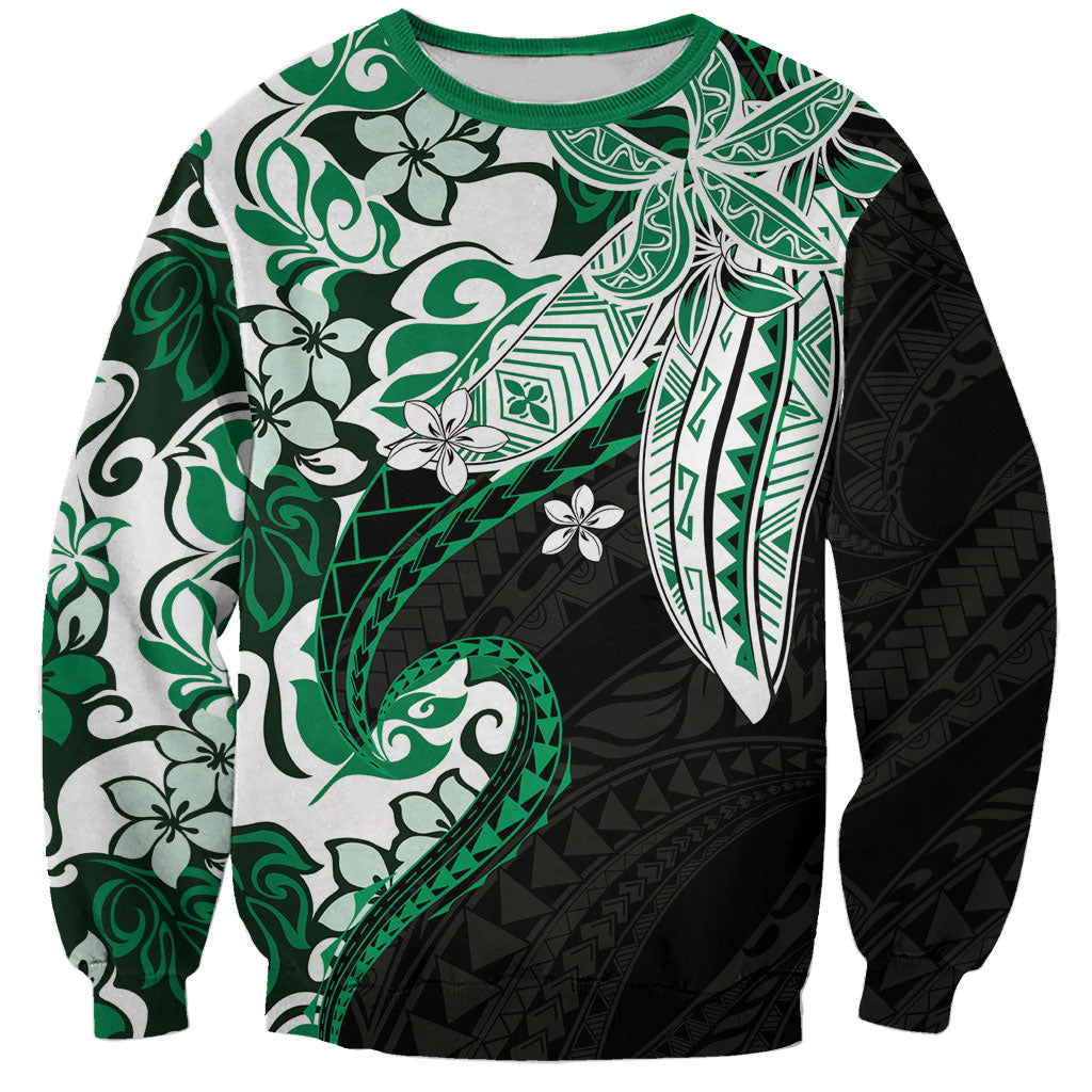 Monstera Plumeria Flowers Green Sweatshirt Polynesian Pattern LT01 Unisex Green - Polynesian Pride