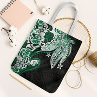 Monstera Plumeria Flowers Green Tote Bag Polynesian Pattern LT01 White Strap One Size Green - Polynesian Pride