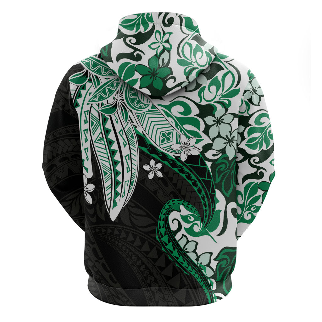 Monstera Plumeria Flowers Green Zip Hoodie Polynesian Pattern LT01 - Polynesian Pride