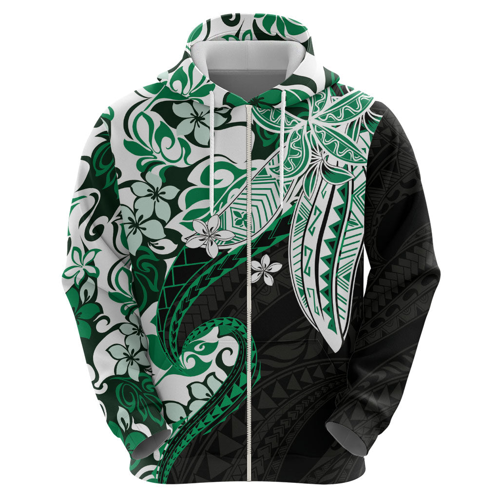 Monstera Plumeria Flowers Green Zip Hoodie Polynesian Pattern LT01 - Polynesian Pride