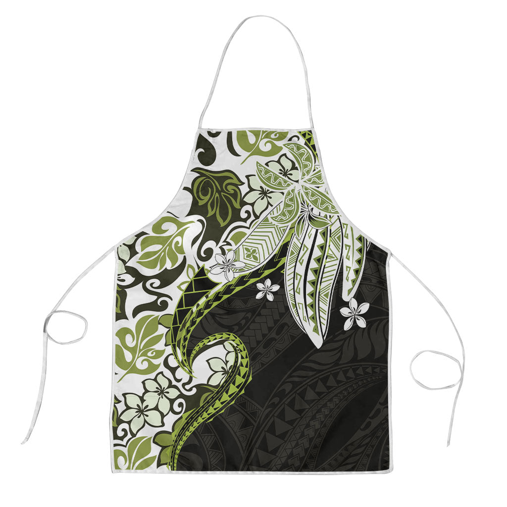 Monstera Plumeria Flowers Olive Green Apron Polynesian Pattern LT01 Green - Polynesian Pride