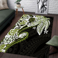 Monstera Plumeria Flowers Olive Green Area Rug Polynesian Pattern