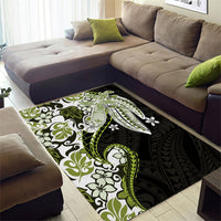 Monstera Plumeria Flowers Olive Green Area Rug Polynesian Pattern