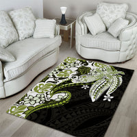 Monstera Plumeria Flowers Olive Green Area Rug Polynesian Pattern