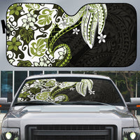 Monstera Plumeria Flowers Olive Green Auto Sun Shade Polynesian Pattern