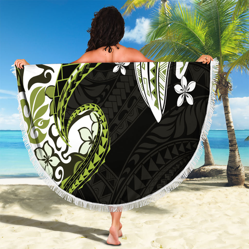 Monstera Plumeria Flowers Olive Green Beach Blanket Polynesian Pattern LT01 - Polynesian Pride
