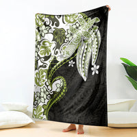 Monstera Plumeria Flowers Olive Green Blanket Polynesian Pattern