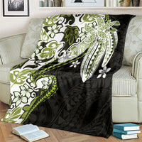Monstera Plumeria Flowers Olive Green Blanket Polynesian Pattern