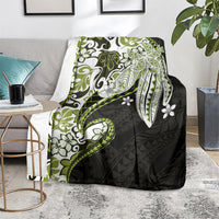 Monstera Plumeria Flowers Olive Green Blanket Polynesian Pattern