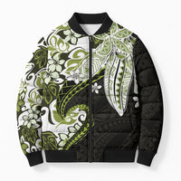 Monstera Plumeria Flowers Olive Green Bomber Puffer Jacket Polynesian Pattern