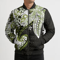 Monstera Plumeria Flowers Olive Green Bomber Puffer Jacket Polynesian Pattern