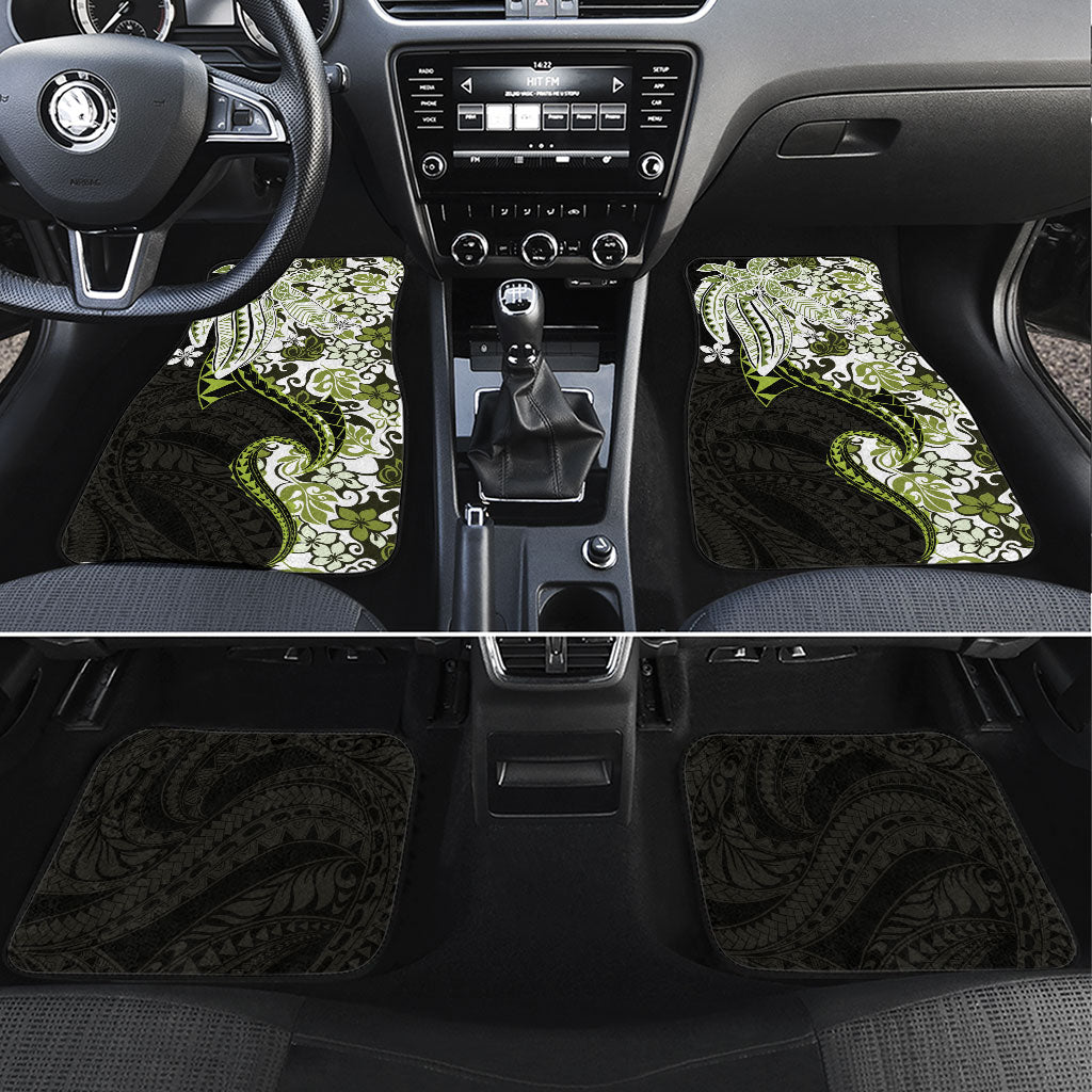 Monstera Plumeria Flowers Olive Green Car Mats Polynesian Pattern LT01 Set 4pcs Green - Polynesian Pride