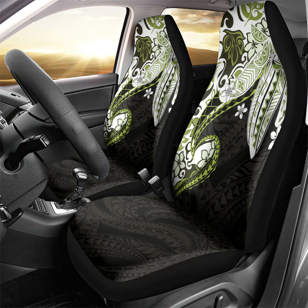 Monstera Plumeria Flowers Olive Green Car Seat Cover Polynesian Pattern LT01 - Polynesian Pride