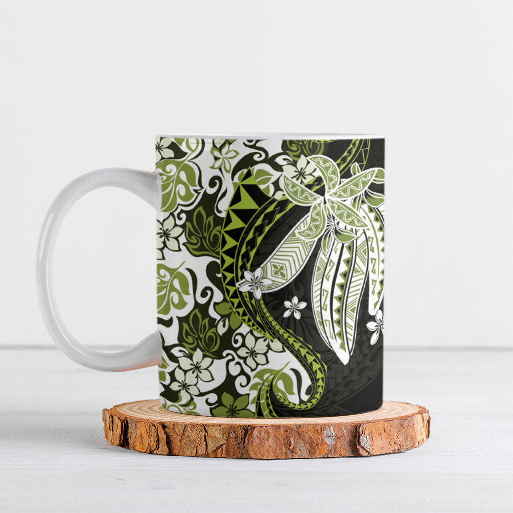 Monstera Plumeria Flowers Olive Green Ceramic Mug Polynesian Pattern LT01 Green - Polynesian Pride