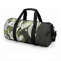 Monstera Plumeria Flowers Olive Green Duffle Bag Polynesian Pattern