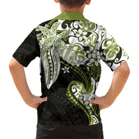 Monstera Plumeria Flowers Olive Green Family Matching Off Shoulder Short Dress and Hawaiian Shirt Polynesian Pattern LT01 - Polynesian Pride